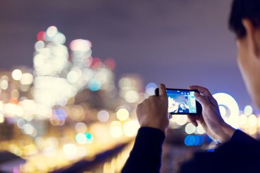 Seattle cityscape ve gece sahne ile Smartphone