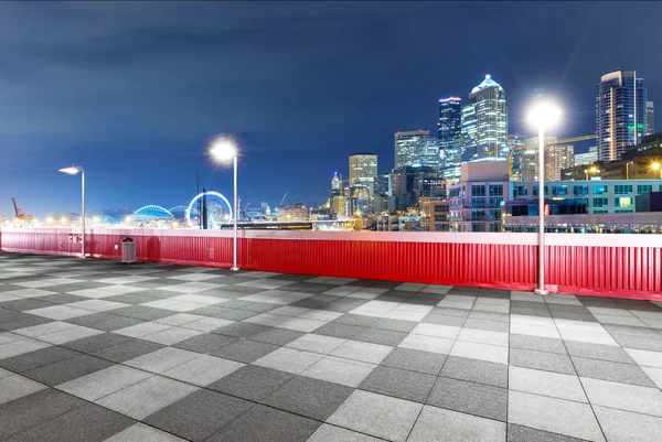 Marble floor with cityscape of Seattle at night — Stock Photo, Image