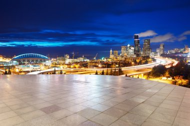 cityscape ve Seattle'nın manzarası ile boş mermer zemin