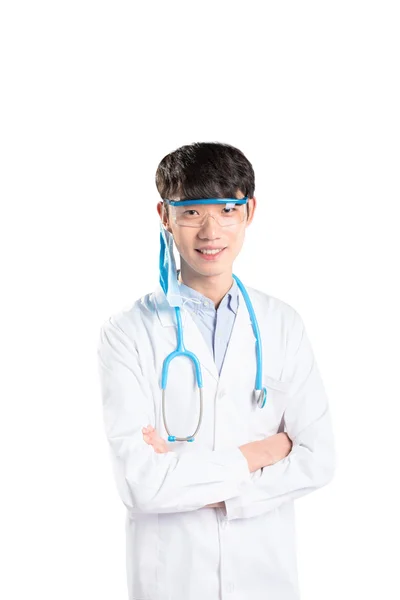 Asian man doctor works in hospital — Stock Photo, Image