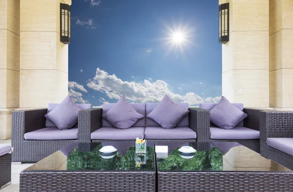 Elegant purple sofas in modern building — Stock Photo, Image