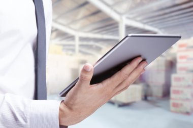 işadamı tablet ile çift pozlama 