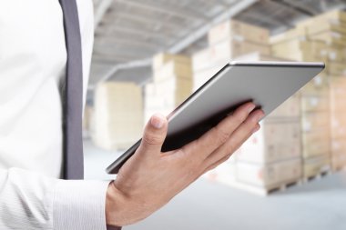 işadamı tablet ile çift pozlama 