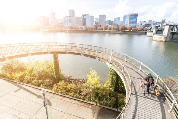 Bridge near water with cityscape of Portland — Stock Photo, Image