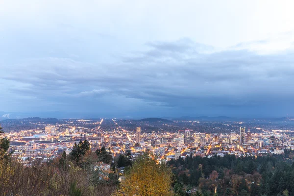 Skyline von Portland vom Wald aus zu sehen — Stockfoto