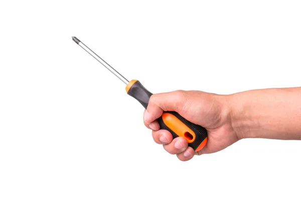 Screwdriver in hand isolated — Stock Photo, Image