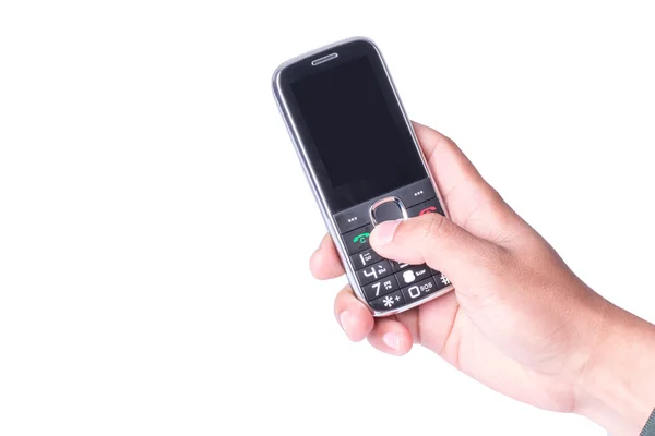 Old man using keyboard on cell phone — Stock Photo, Image