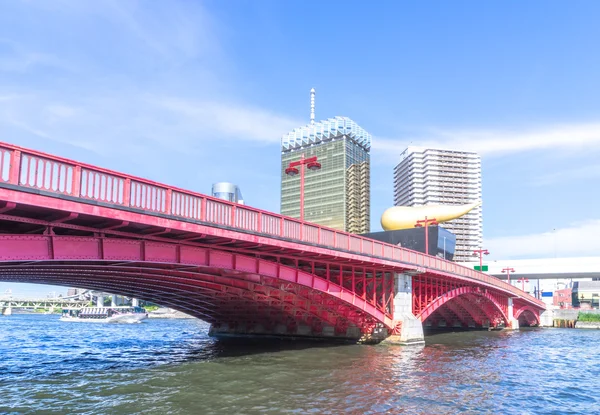 Brücke über das Wasser zu modernen Gebäuden in Tokio — Stockfoto