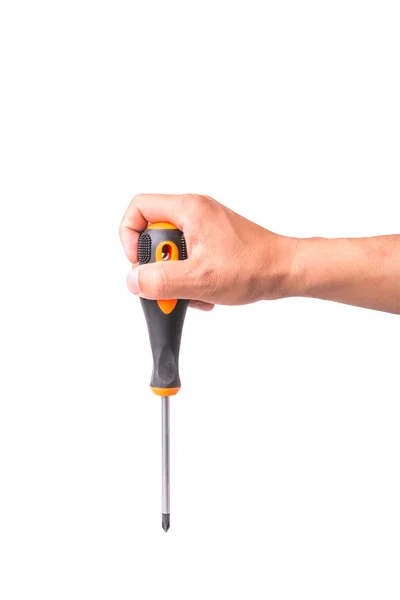 Man 's hand holds screwdriver — стоковое фото