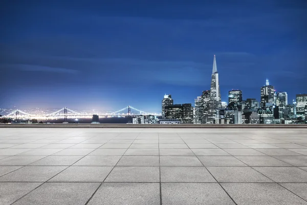 Pavement with cityscape and skyline of San Francisco — Stock Photo, Image