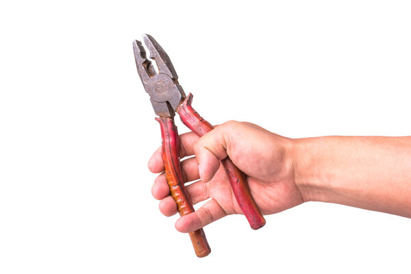hand holds old pliers