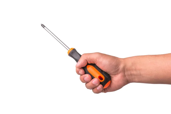 Hand holds old screw driver — Stock Photo, Image