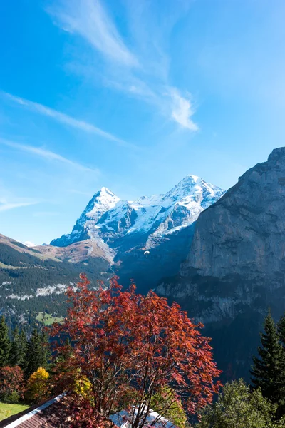 Cena de neve de Alpes montanhas de casa residencial — Fotografia de Stock