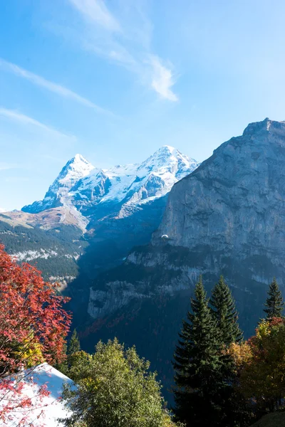 Sneeuwlandschap van bergen van de Alpen van woonhuis — Stockfoto