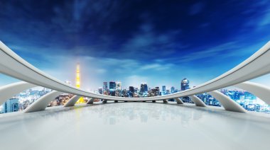 cityscape ve Tokyo siluetinin ile boş sokak