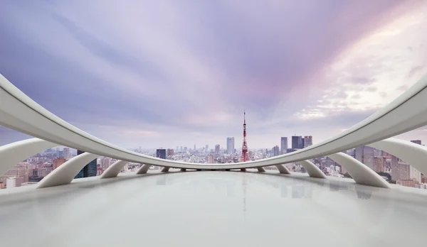 Cityscape ve Tokyo siluetinin ile boş sokak — Stok fotoğraf