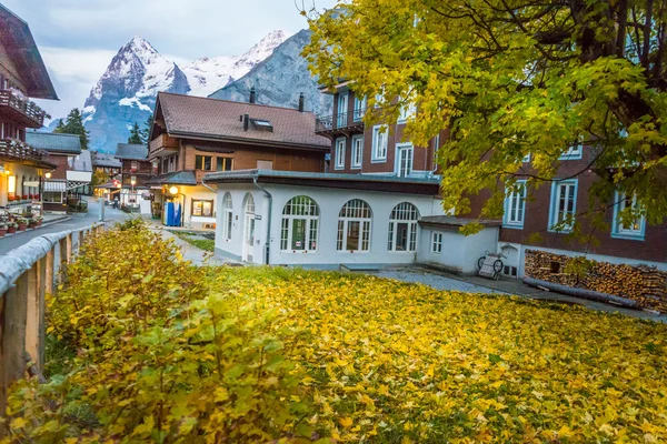 Rumah-rumah desa dekat pegunungan Alpen di Swiss — Stok Foto