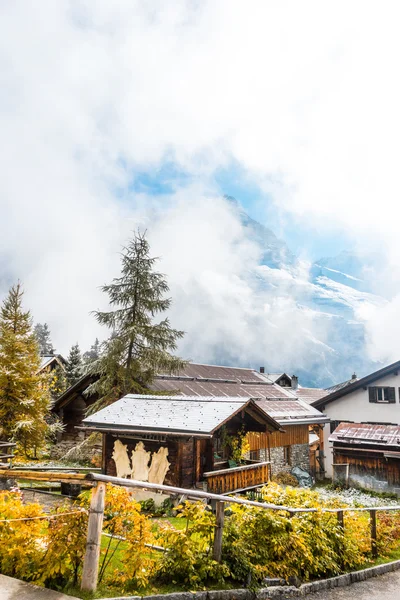 Rumah-rumah desa dekat pegunungan Alpen di Swiss — Stok Foto