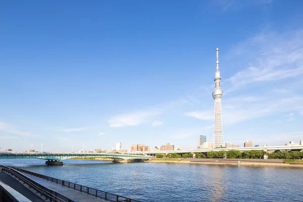 Eau, pont, bâtiments et tour de télévision de Tokyo — Photo