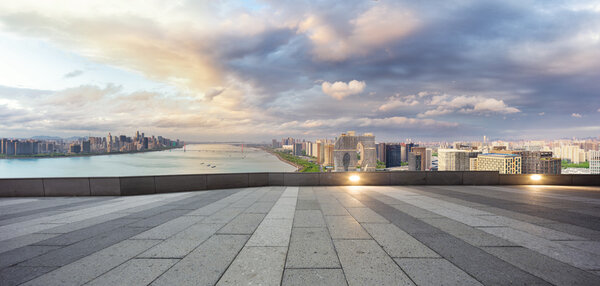 empty street with cityscape and skyline of Hangzhou