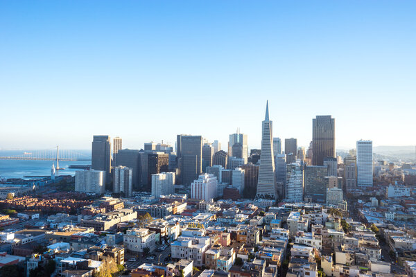 Cityscape and skyline of San Francisco in sunny day