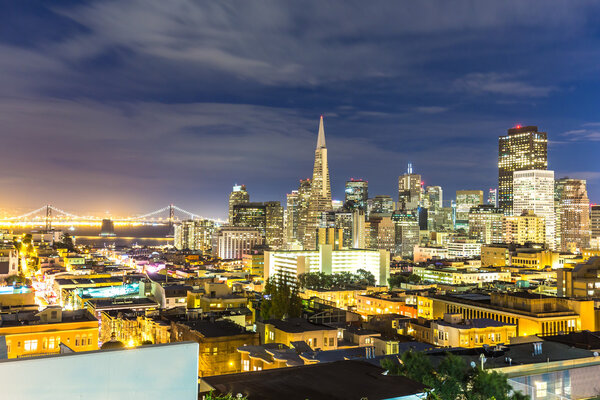 cityscape and skyline of San Francisco at twilight 