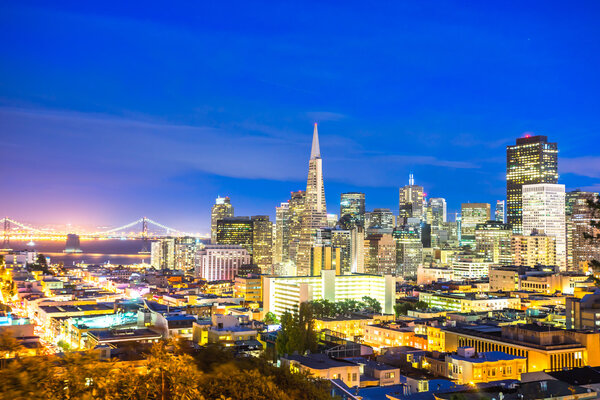 cityscape and skyline of San Francisco at night