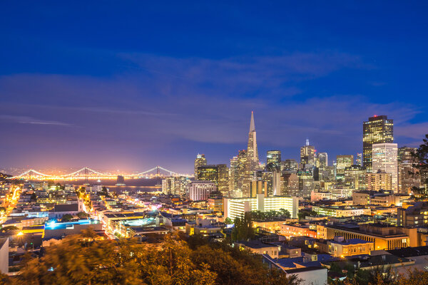 cityscape and skyline of San Francisco at night