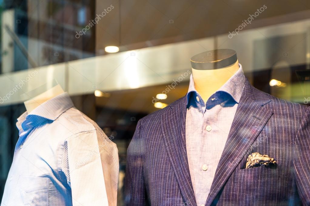 elegant suits on mannesquins in fasion shop