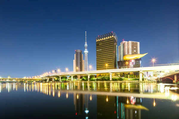 Brücke, Wasser, moderne Gebäude und Tokyoturm — Stockfoto