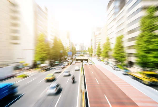 Blur traffic on road in downtown of Tokyo — Stock Photo, Image