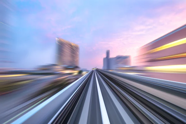 Rail track and cityscape of Tokyo from speed train — Stock Photo, Image