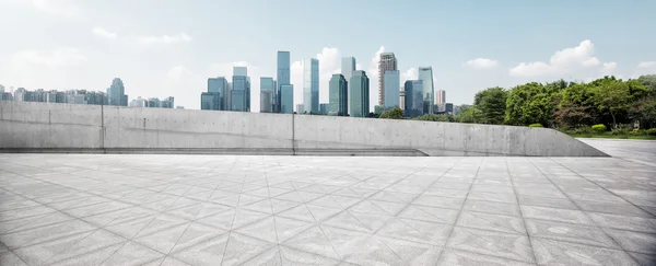 Cityscape and skyline of Shanghai from brick floor — Stock Photo, Image