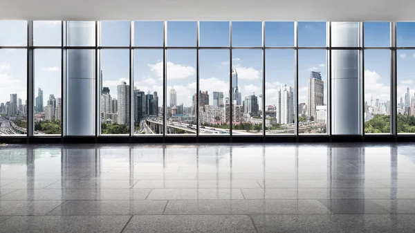 Paysage urbain et skyline de Shanghai de fenêtre en verre — Photo