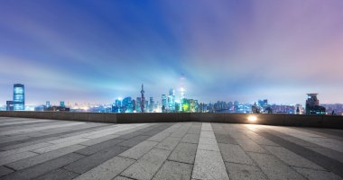 Cityscape ve Şanghay tuğla yerden manzarası