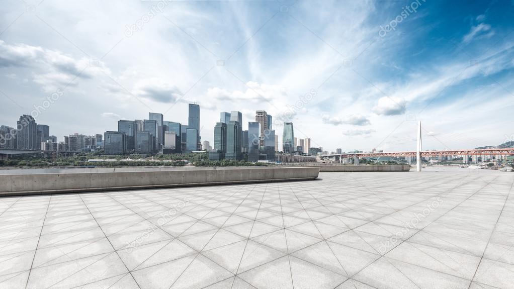 cityscape and skyline of Chongqing from empty floor