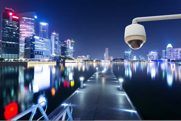 CCTV with night cityscape background — Stock Photo, Image