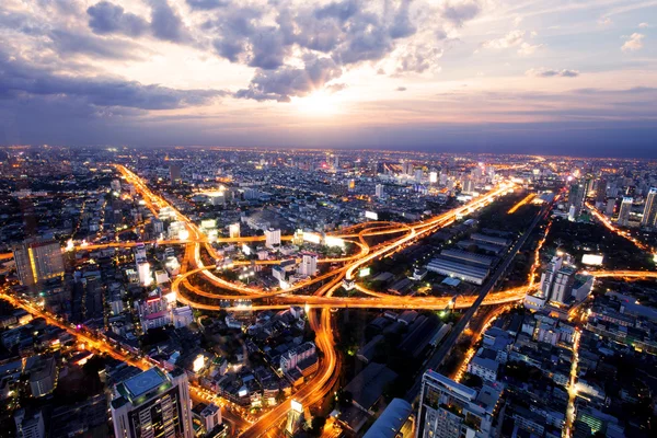 Bird view of urban city traffic light trai — Stock Photo, Image