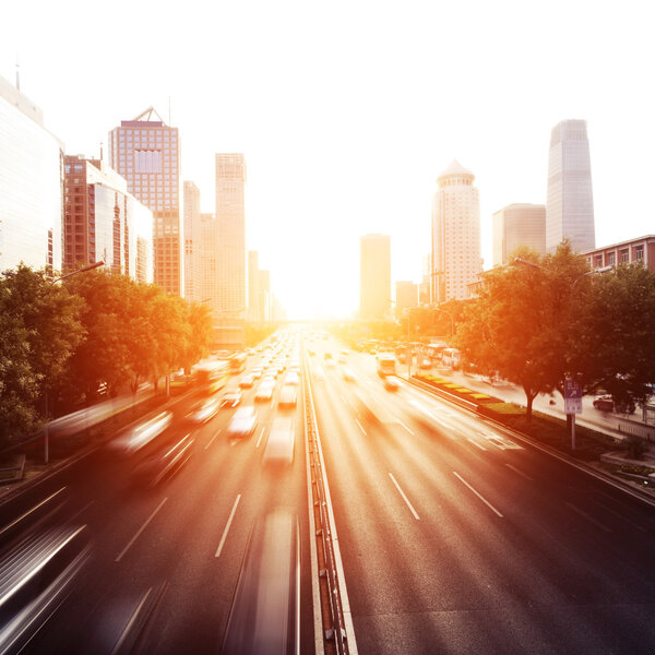 Cityscape and traffic trails of Beijing