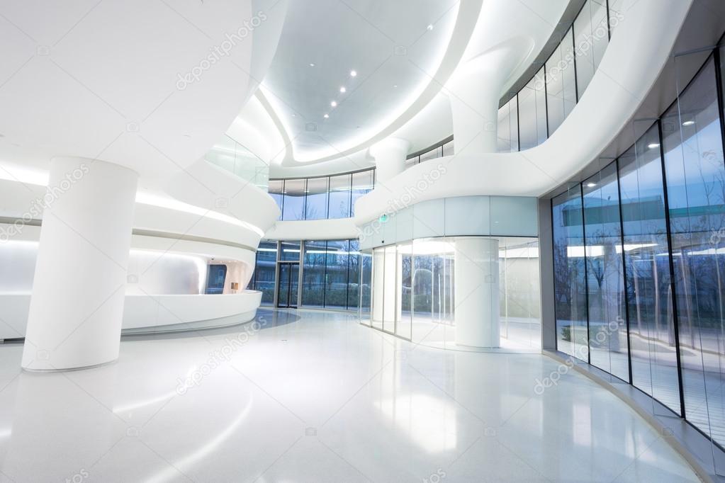 Futuristic modern office building interior