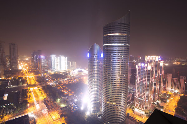 Skyline traffic and buildings of modern city hangzhou