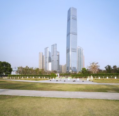 Panoramik manzarası cityscape ve modern City gökdelen