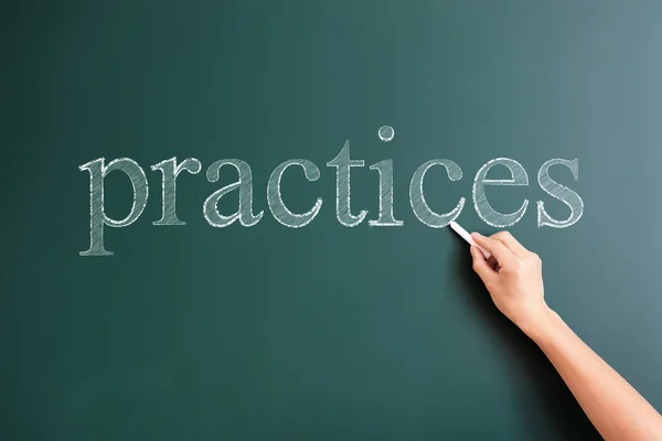 Practices written on blackboard — Stock Photo, Image