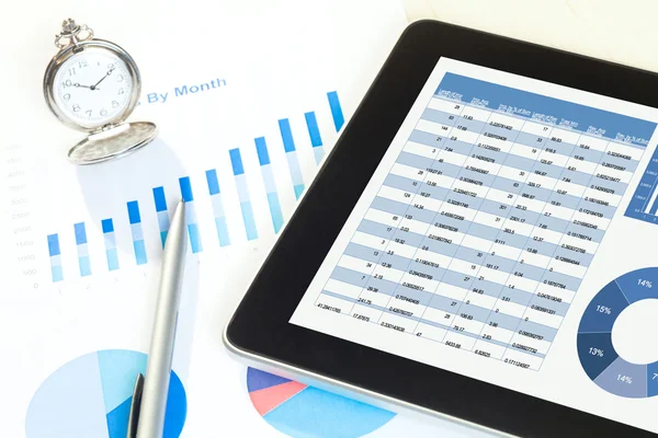 Digital tablet  with financial chart report — Stock Photo, Image