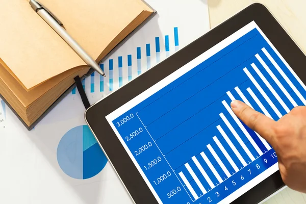 Tablet digital con informe de gráfico financiero — Foto de Stock