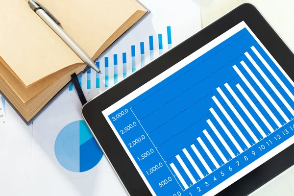 금융 차트 보고서와 디지털 태블릿 — 스톡 사진