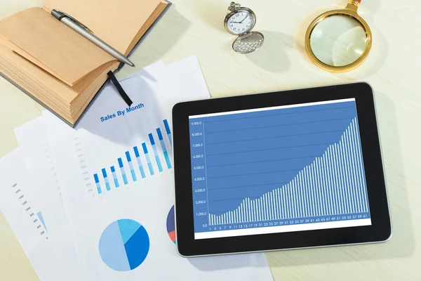 Digital tablet  with financial chart report — Stock Photo, Image