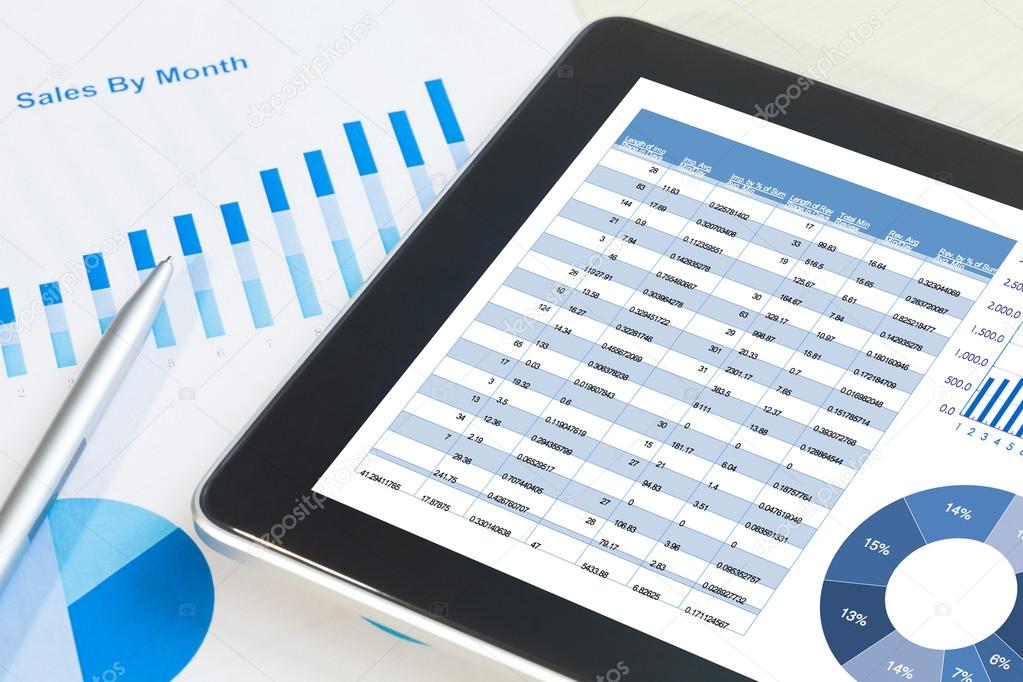 Digital tablet  with financial chart report