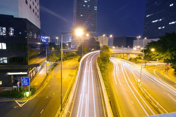 Traffic light trails at modern city street,hongkong. Stock Picture