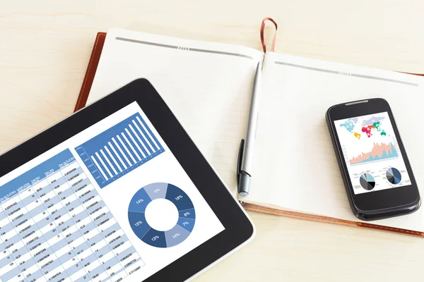 Tablet digitale con report grafico finanziario — Foto Stock